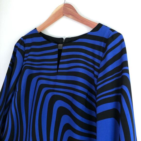 Tahari Arthur S. Levine cobalt and black wavy design shift dress keyhole size 8 - Picture 4 of 10
